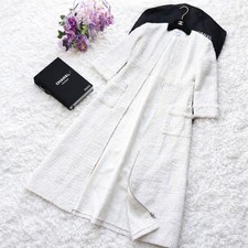 Beautiful item CHANEL Tweed long coat crystal dress white