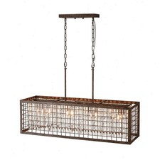 Industrial Rectangular Crystal Chandelier Farmhouse Pendant Light Kitchen Island