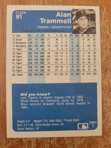 1984 Fleer Lot Alan Trammell and Jim Rice - Picture 2 of 4