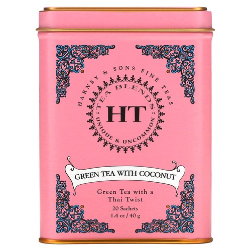 HT Tea Blends, Green Tea with Coconut, 20 Tea Sachets, 1.4 oz (40 g)
