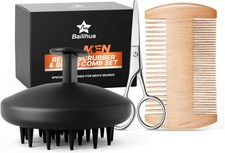 Beard Scrubber Brush Trimming Kit for Men: Silicone Brush, Scissors, Comb NEW