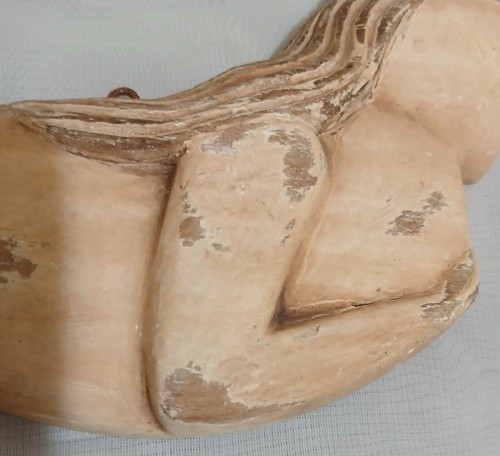 Vtg Indonesian Mermaid Carved Wood Distressed Finish Cottage Core Wallhanger - Picture 2 of 9