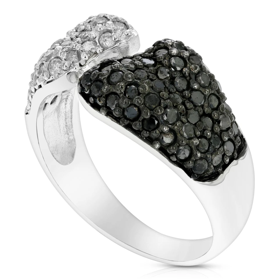 Anillo de diamantes blanco y negro de 1,15 quilates de plata de ley .925 con rodio talla 7 Foto 2 de 4