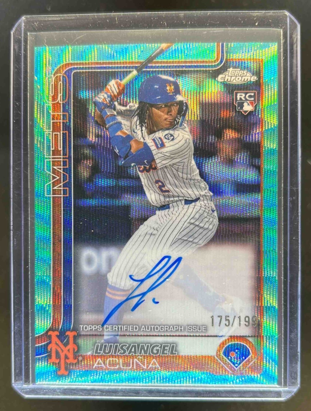 2025 Topps Chrome Luisangel Acuna Rookie Auto RC Aqua Wave Refractor #175/199