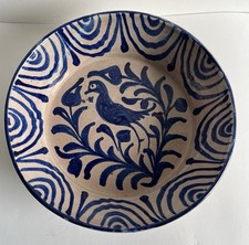 Fajalauza Spanish Antique pottery bowl diameter 28.5cm Blue & White Bird 19th C