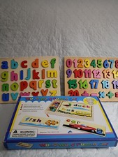 Wooden Learning Puzzles 3 Pack. Numbers Letters Words. Ages 3 Educational