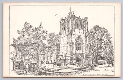 Burford Kirche Tenbury Wells J Porteous Holz Skizze Postkarte 1952 Kunst