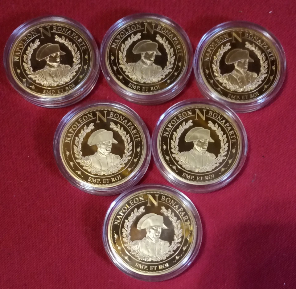 6 Pieces Commémoratives Napoléon Bonaparte Plaqué Or Fin 24K - Photo 2/3