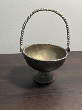 Vintage Brass Basket With Handle MCM Mini Basket