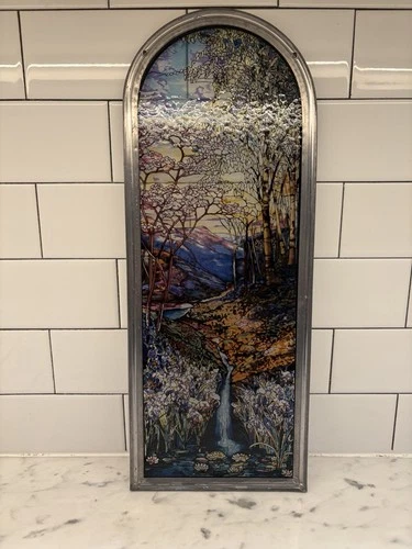 VTG GLASSMASTERS STAINED GLASS SUNCATCHER - L.C. TIFFANY WATERFALL IN THE SPRING