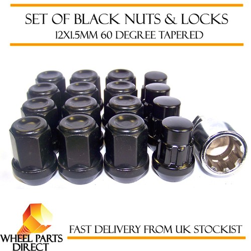 Black Wheel Nuts & Locks (12+4) 12x1.5 Bolts for Kia Picanto [Mk2] 11