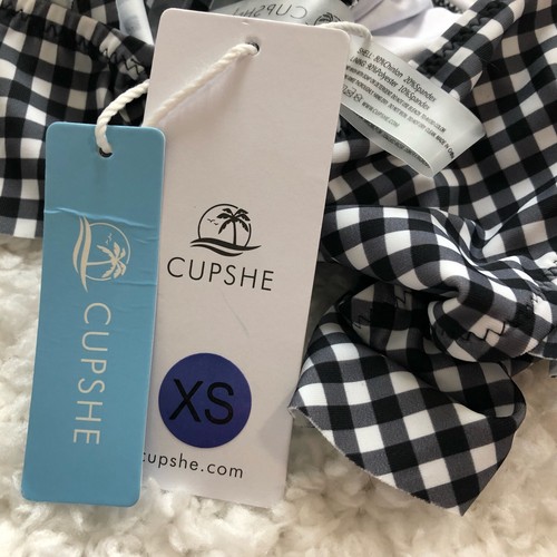 NUEVO CON ETIQUETAS Cupshe volante gingham a cuadros sexy bikini xs negro blanco - Imagen 8 de 9