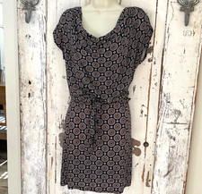 Michael Kors Size Small Womans Navy Blue Brown White Cowl Belted Dress