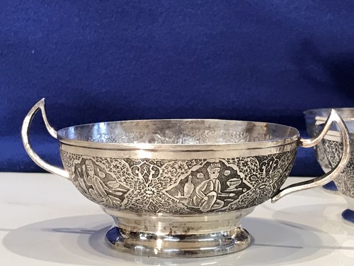 Hand Engraved Middle Eastern Tea&Coffee Cup Holder Set,84 SOLID Silver 752 grams - Picture 20 of 22