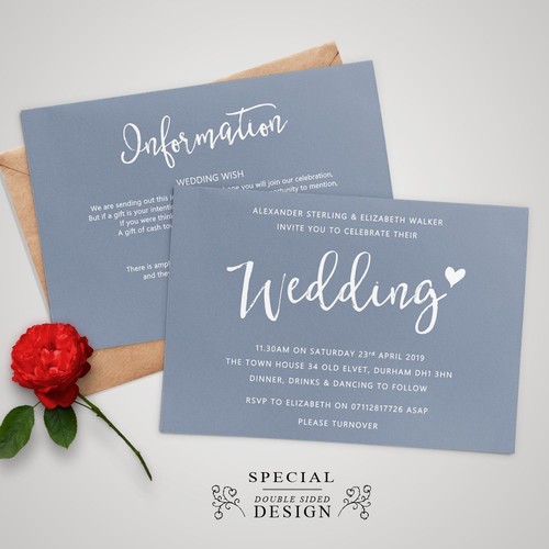 Personalised Wedding Day / Evening Invitations Double sided with Envelopes (W1) - Picture 51 of 58