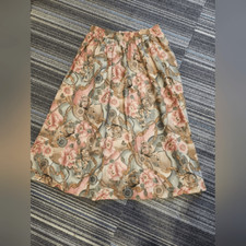 Vintage Floral Print Polyester Skirt Muave and Green 1980s