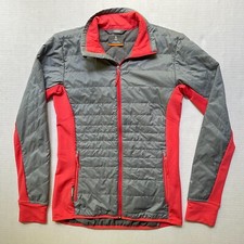 Icebreaker Merino Wool Full Zip Helix Jacket Womens Small Coral Gray Thumb Holes