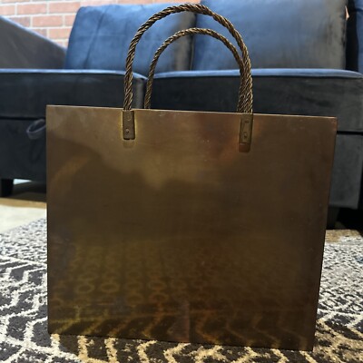 Vintage MCM Brass Shopping Bag Basket after Gio Ponti Braided Handle Magazine