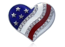 4th of July USA American Flag Heart Stretch Resizable Band Cocktail Ring 