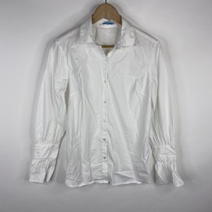 white button down ruffle blouse