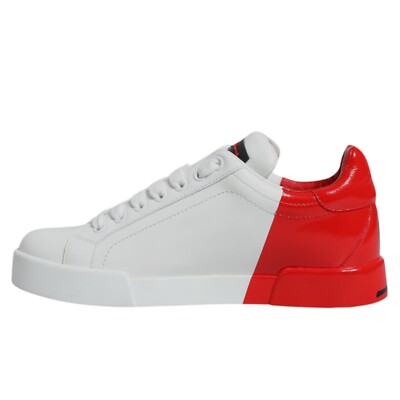 DOLCE & GABBANA Shoes White Red Portofino Low Top Sneakers