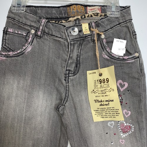 Childrens Place girls jeans gray 6x/7 hearts cute blink Nwt - Picture 2 of 9