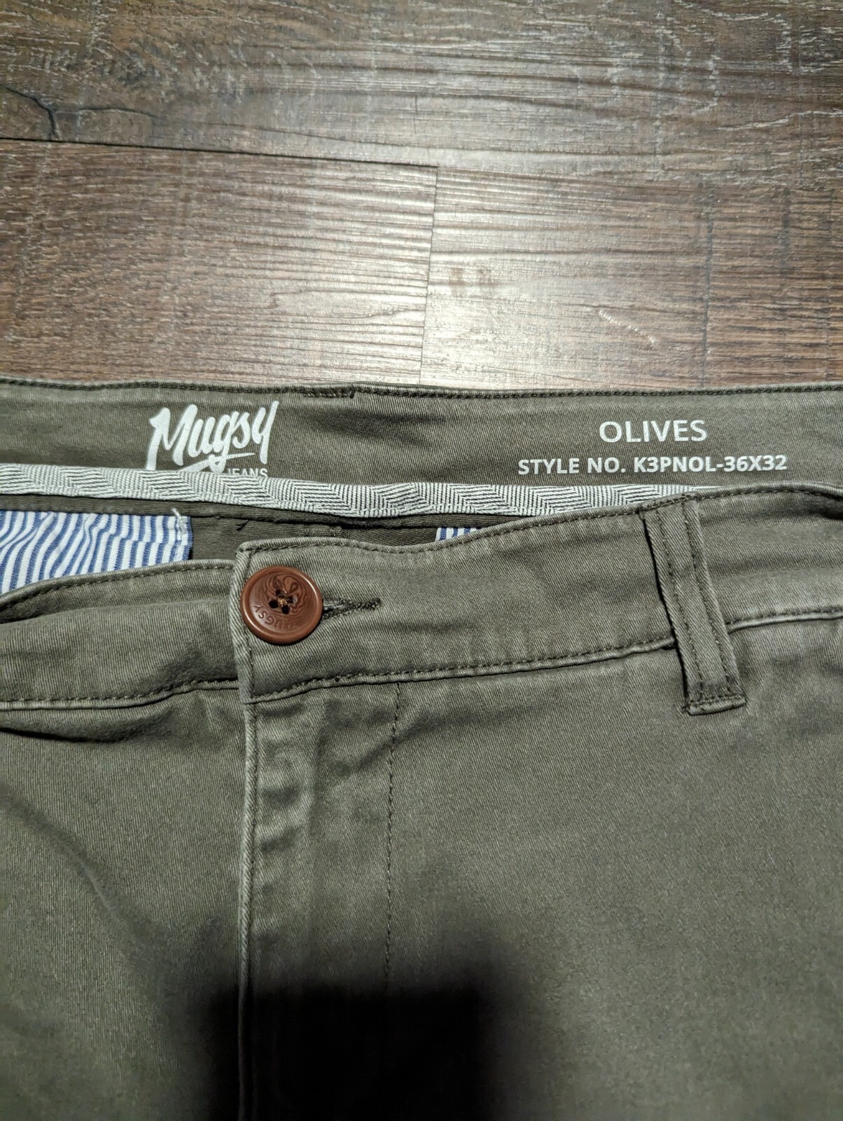 Mugsy Olives Chino Pants Mens 36x32 Green Cotton Stretch Flat Front