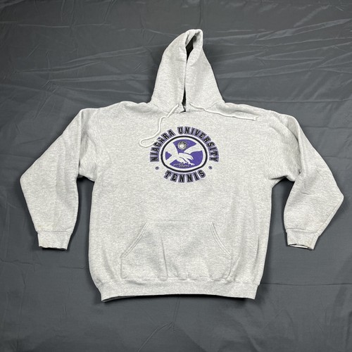 Vintage Niagara University Purple Eagles Tennis Hoodie Large Grey VTG Unisex