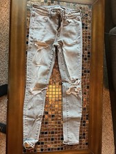 American eagle women high-waisted, distressed blue denim mom jeans size 4