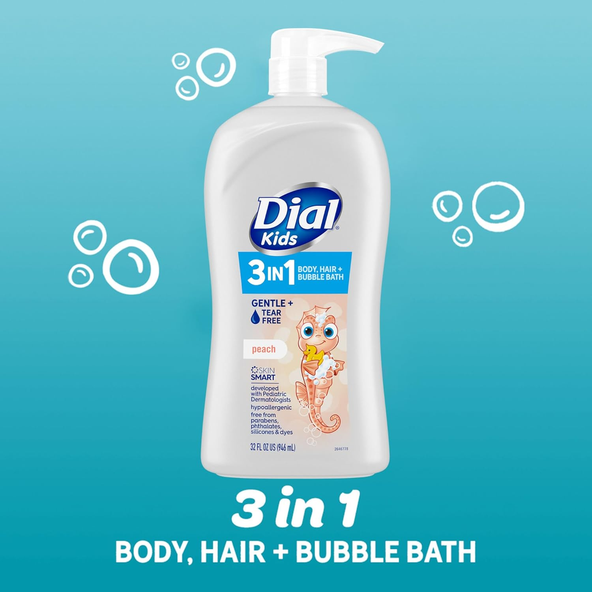 Dial Kids All in One Hair, Body Wash and Bubble Bath, Tear Free