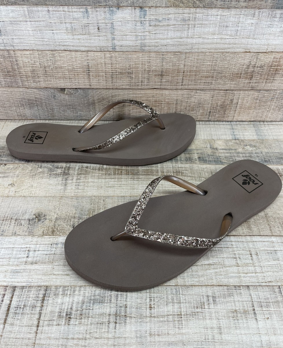 Reef Gray Taupe Glitter Flip Flops Women's sz 10 | eBay