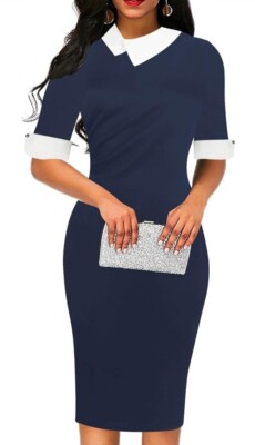 oxiuly Women's Retro Bodycon Knee-Length Formal Office Dresses Work Pencil  Dress | eBay