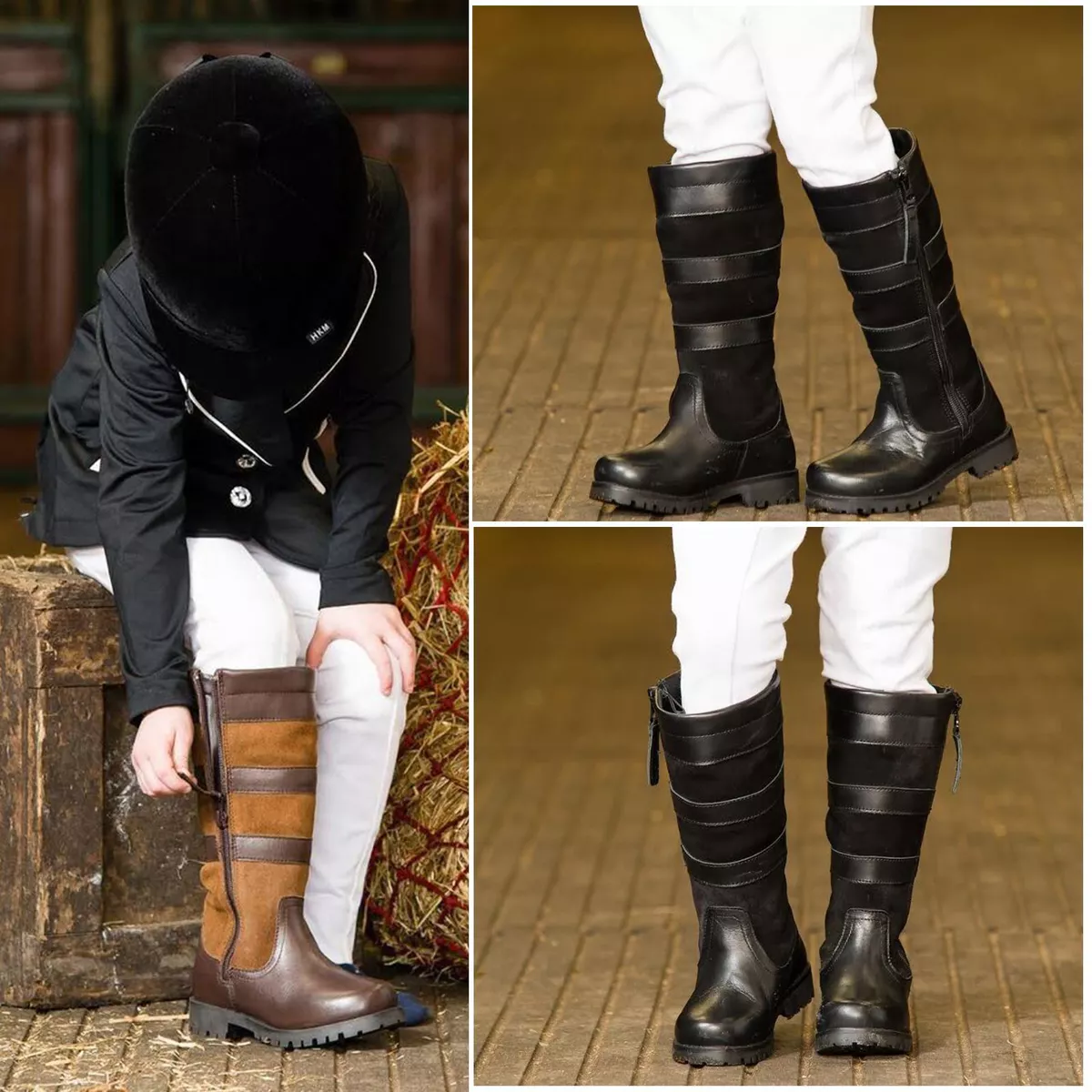 Ladies Long Riding Boots Kids Waterproof Leather Walking Outdoor All Sizes Horse