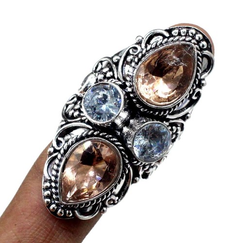 Morganite & Topaz Ring 925 Sterling Silver Gemstone Ring All Size Jewelry Ring - Picture 1 of 4