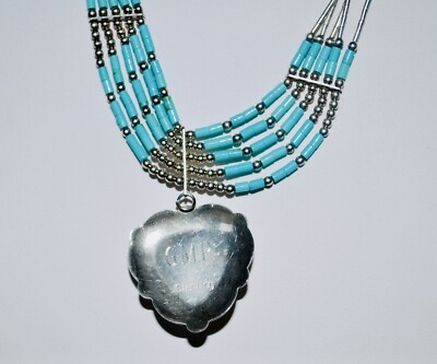 アクセサリー Vintage Turquoise long necklace SIGNED GMP Vintage TURQUOISE Necklace Pendant 925 STERLING SILVER