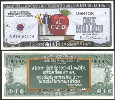 Terrific Teacher Mentor Million Dollar Note - Lot of 2 Bills 