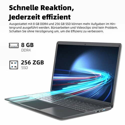 SGIN Notebook 15.6 Zoll Laptop 8GB RAM 256GB SSD Intel Dual-Core 2,50 GHz Win 11 - Bild 4 von 13