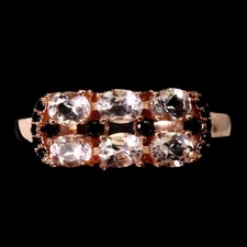 925 Sterling Silver Ring Oval Morganite Black Spinel Gemstone Jewelry 9