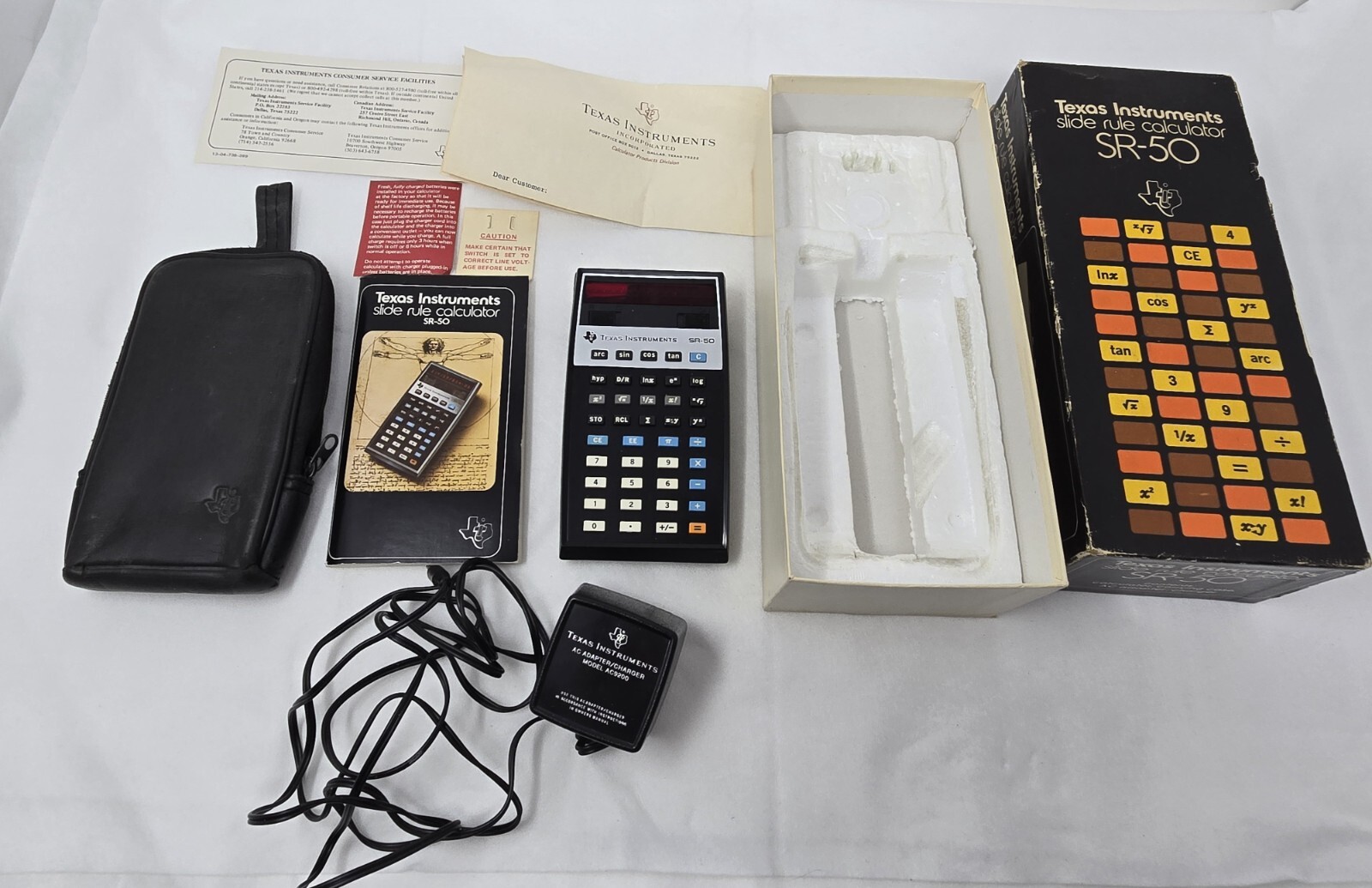 VINTAGE TEXAS INSTRUMENTS SLIDE RULE CALCULATOR SR50 WBOX READ G2U