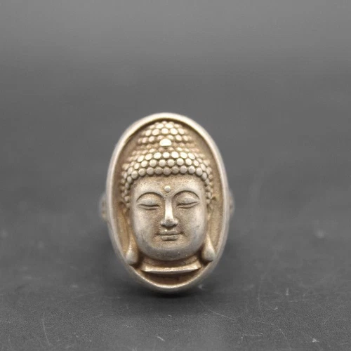 Chinese copper tibet silver buddha figure Statues jewel gift ring