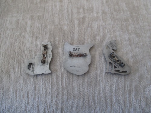 Vintage Rawcliffe Pewter 1980s Signed Cat Brooch Pins - Picture 2 of 11