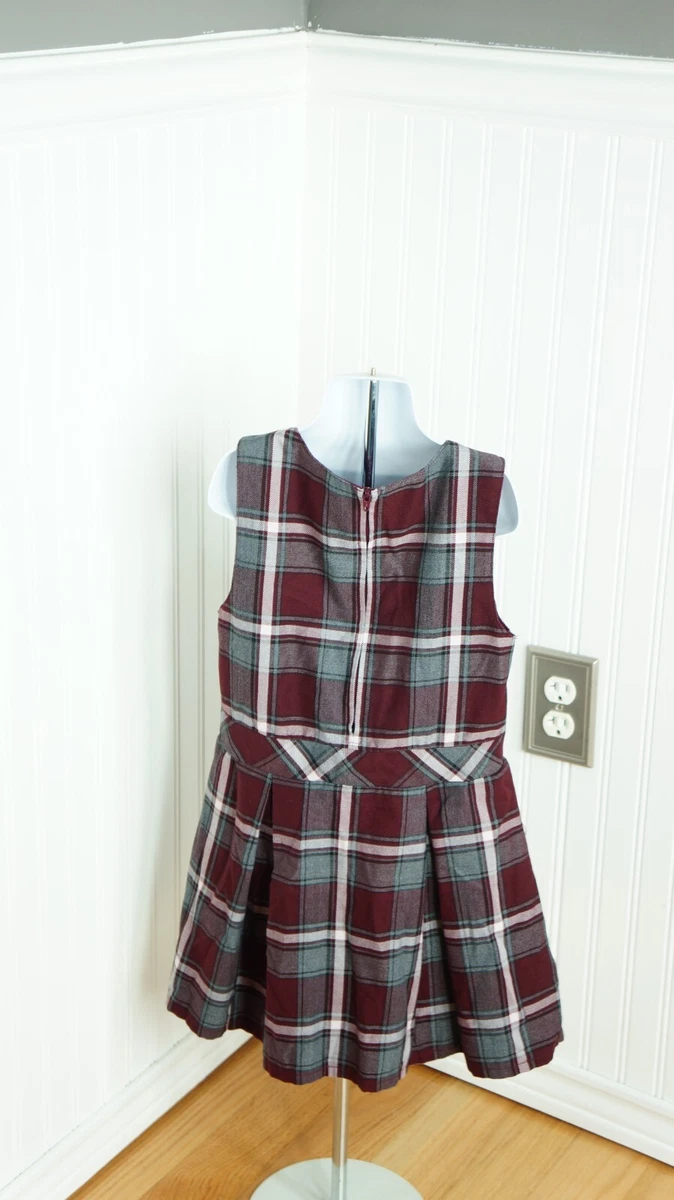Lands End School Uniform Jumper Dress Girls Size 6 Maroon Plaid Top Of Knee
