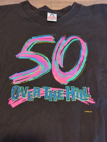 50th Birthday Over the Hill Colorful Print on Black XL T Shirt - Picture 2 of 4