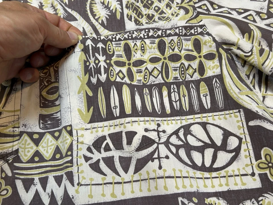 Reyn Spooner Phil Edwards Shirt Mens Brown White Green Hawaiian Aloha Pullover - Image 3 of 4