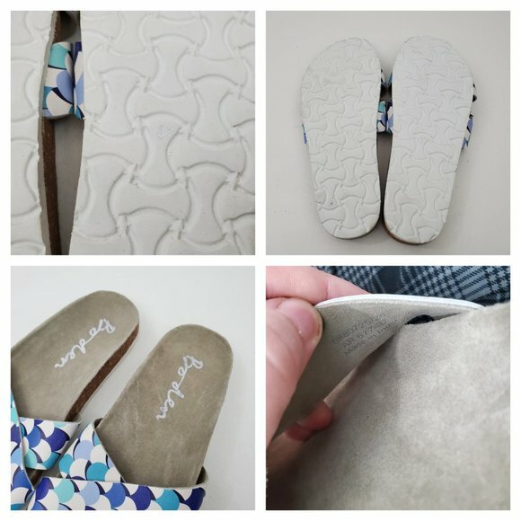 APL Boden sandali 37 6 slide sughero blu pois bassi cinturino incrociato pelle bianco squame