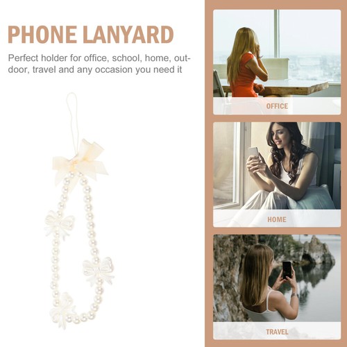 2 PCS Pearl Phone Lanyard Wrist Straps Women Cute Bowknot Charms - 第 3/12 張圖片