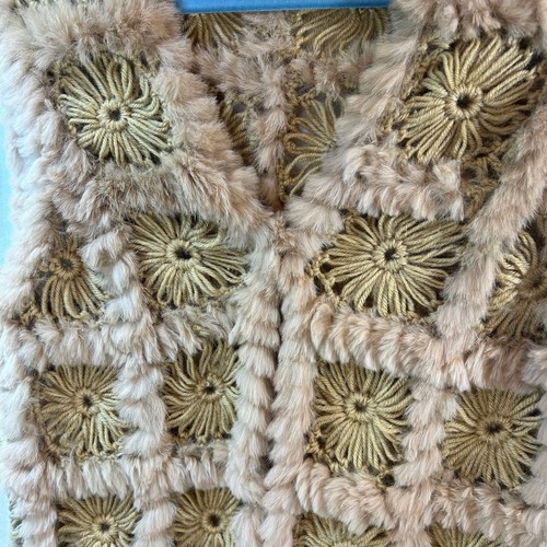GILET Love Token uncinetto taglia media marrone 100% pelliccia di coniglio frange Y2K Boho MORBIDO - Foto 7 di 15