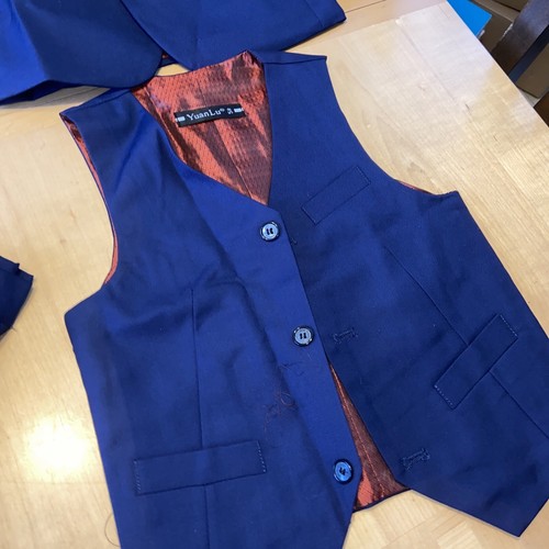 Yuan Lu Boys 5 Suit Set Size 5 Navy Blue Jacket Pants Shirt Vest Tie - Picture 6 of 8