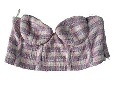 ZARA Women's Bustier Crop Top Pink Purple White Tweed Sweetheart Neckline Size M