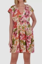 Vince Camuto Women's Pink Floral Cap-Sleeve A-Line Dress Size 12